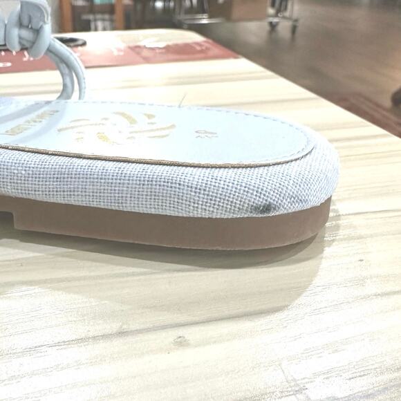 Sam and Libby light blue thongs full leather uppers text outfit bed size 8.5 - Picture 8 of 12